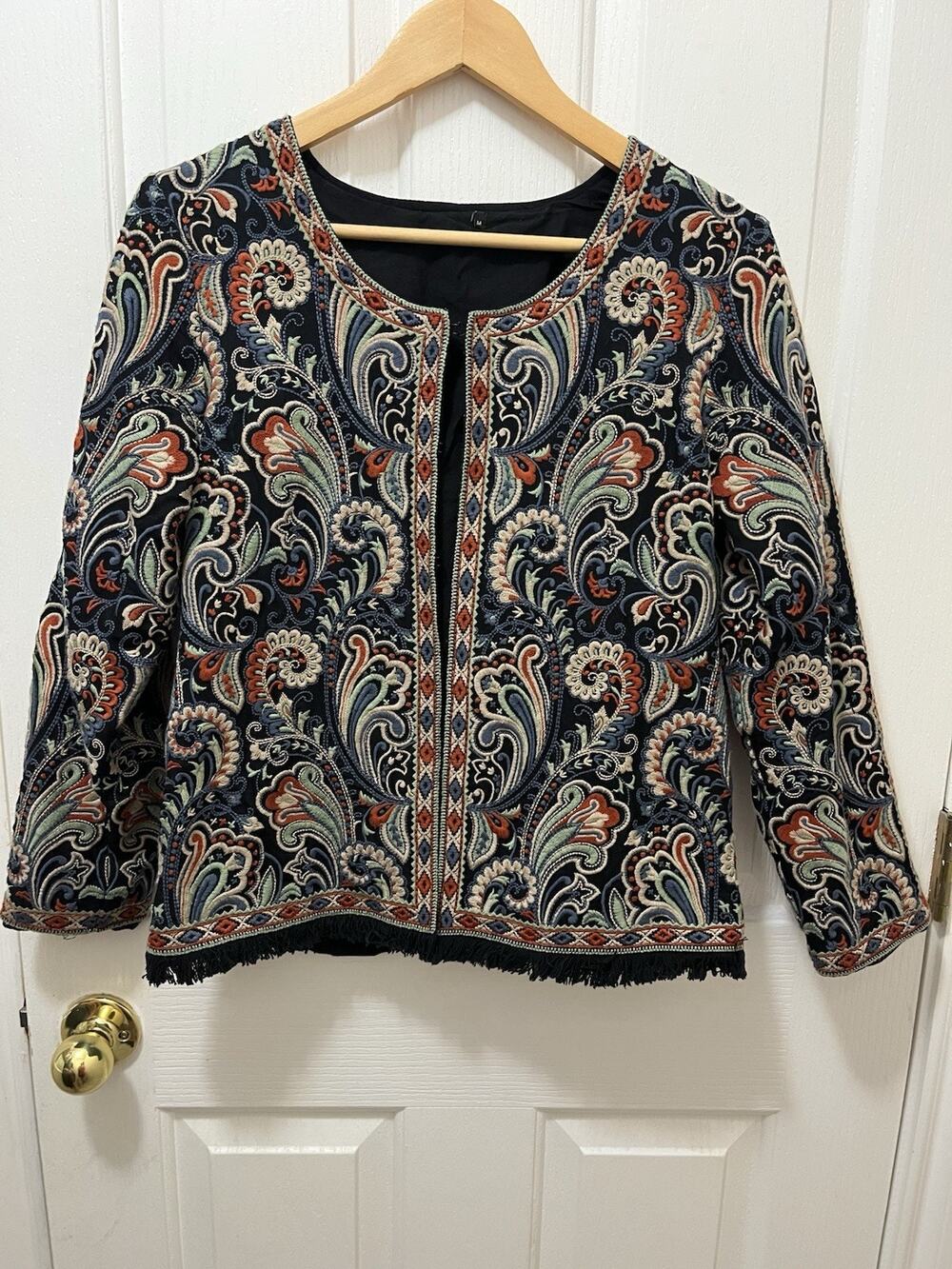 Tapestry Jacket Embroidered Floral Fringe Suresh Paisley Fairy Boho Whimsi S/M